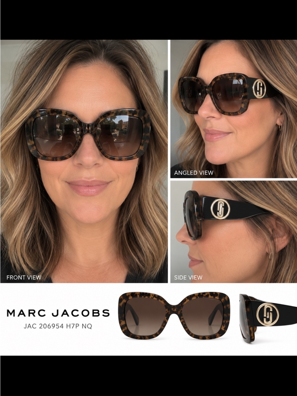 Marc Jacobs Tortoiseshell Square Sunglasses with Gold Logo